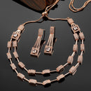 Rose Gold-Plated White American Diamond Studded Charismatic Necklace with Earrings Jewellery Set