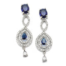 Rhodium-Plated Navy Blue American Diamond Studded Abstract Necklace & Earrings Jewellery Set