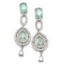 Rhodium-Plated Sea Green American Diamond Studded Abstract Necklace & Earrings Jewellery Set