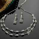 Rhodium-Plated White American Diamond Studded Charismatic Necklace with Earrings Jewellery Set