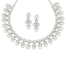 Rhodium-Plated Sea Green American Diamonds Studded Voguish Necklace & Earrings Jewellery Set