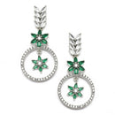 Rhodium-Plated Green American Diamond Studded Star & Leaf Shaped Necklace With Earrings Set