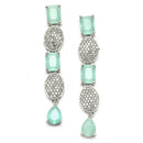 Rhodium-Plated Sea Green American Diamond Studded Intriguing Necklace & Earrings Jewellery Set