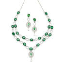 Rhodium-Plated Green American Diamond Studded Abstract Necklace & Earrings Jewellery Set