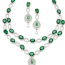Rhodium-Plated Green American Diamond Studded Abstract Necklace & Earrings Jewellery Set