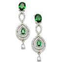 Rhodium-Plated Green American Diamond Studded Abstract Necklace & Earrings Jewellery Set