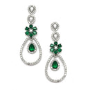 Rhodium-Plated Green American Diamond Studded Teardrop & Floral Shaped Jewellery Set