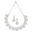 Rhodium-Plated Sea Green American Diamond Studded Classic Necklace with Earrings Jewellery Set