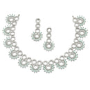 Rhodium-Plated Sea Green American Diamond Studded Classic Necklace with Earrings Jewellery Set