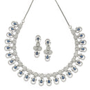 Rhodium-Plated Navy Blue American Diamonds Studded Voguish Necklace & Earrings Jewellery Set