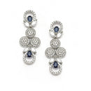 Rhodium-Plated Navy Blue American Diamonds Studded Voguish Necklace & Earrings Jewellery Set