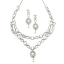 Rhodium-Plated White American Diamond Studded Abstract Necklace & Earrings Jewellery Set