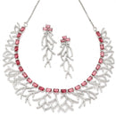Rhodium-Plated Red American Diamond Studded Eccentric Design Necklace & Earrings Jewellery Set