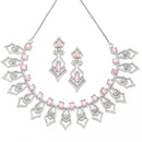 Rhodium-Plated Pink American Diamond Studded Tempted Necklace & Earrings Jewellery Set