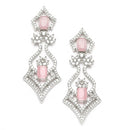Rhodium-Plated Pink American Diamond Studded Tempted Necklace & Earrings Jewellery Set