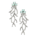 Rhodium-Plated Sea Green American Diamond Studded Eccentric Design Necklace & Earrings Jewellery Set
