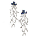 Rhodium-Plated Navy Blue American Diamond Studded Eccentric Design Necklace & Earrings Jewellery Set