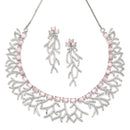 Rhodium-Plated Pink American Diamond Studded Eccentric Design Necklace & Earrings Jewellery Set