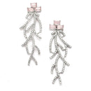 Rhodium-Plated Pink American Diamond Studded Eccentric Design Necklace & Earrings Jewellery Set
