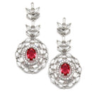Rhodium-Plated Silver Tone Square Red American Diamond Studded Necklace Earring Jewellery Set