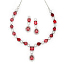 Rhodium-Plated Red American Diamond Studded Fashionable Necklace & Earrings Jewellery Set