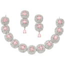 Rhodium-Plated Pink Cubic Zirconia Studded Necklace with Earrings Jewellery Set