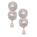 Rhodium-Plated Pink Cubic Zirconia Studded Necklace with Earrings Jewellery Set