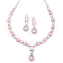 Rhodium-Plated Pink American Diamond Studded Fashionable Necklace & Earrings Jewellery Set
