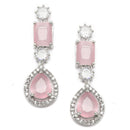 Rhodium-Plated Pink American Diamond Studded Fashionable Necklace & Earrings Jewellery Set