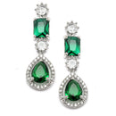 Rhodium-Plated Green American Diamond Studded Fashionable Necklace & Earrings Jewellery Set