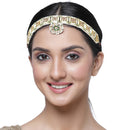 Gold-Plated Round Green & White Kundan & Cubic Zirconia Studded Borla Style Sheeshphool