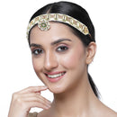 Gold-Plated Round Green & White Kundan & Cubic Zirconia Studded Borla Style Sheeshphool