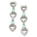 Rhodium-Plated Sea Green American Diamond Studded Heart Design Necklace & Earrings Jewellery Set