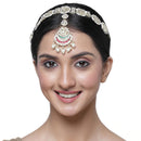 Gold-Plated Round & Rectangular White Kundan studded Crescent Shaped Sheeshphool