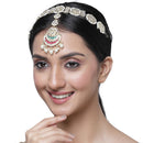 Gold-Plated Round & Rectangular White Kundan studded Crescent Shaped Sheeshphool