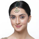 Gold-Plated Round Green Kundan & Pearl Maang Tikka