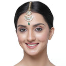 Gold-Plated Chandbali-Style  White & Green Kundan Pearl studded Maang Tikka