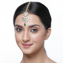 Gold-Plated Chandbali-Style  White & Green Kundan Pearl studded Maang Tikka