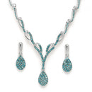 Silver-Plated Blue & White Cubic Zirconia Studded Teardrop Shaped Necklace with Earrings Jewellery Set