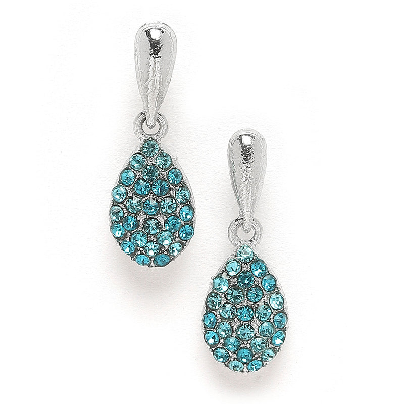 Silver-Plated Blue & White Cubic Zirconia Studded Teardrop Shaped Necklace with Earrings Jewellery Set