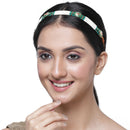Gold-Plated White & Green Kundan Pearl Studded Matha Patti