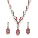 Silver-Plated Pink & White Cubic Zirconia Studded Teardrop Shaped Necklace with Earrings Jewellery Set