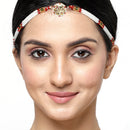 Gold-Plated Round Red & White Kundan & Cubic Zirconia Studded Borla Style Sheeshphool