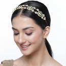 Gold-Plated Round Green Kundan & Pearl Mathapatti