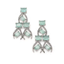 Rhodium-Plated Sea Green American Diamond Studded Contemporary Necklace with Earrings Jewellery Set