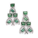 Rhodium-Plated Green American Diamond Studded Contemporary Necklace with Earrings Jewellery Set