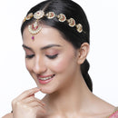 Gold-Plated Red Kundan studded Crescent Shaped Sheeshphool