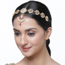 Gold-Plated Red Kundan studded Crescent Shaped Sheeshphool