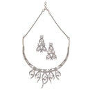 Rhodium-Plated White American Diamond Studded Contemporary Necklace with Earrings Jewellery Set
