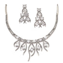 Rhodium-Plated White American Diamond Studded Contemporary Necklace with Earrings Jewellery Set